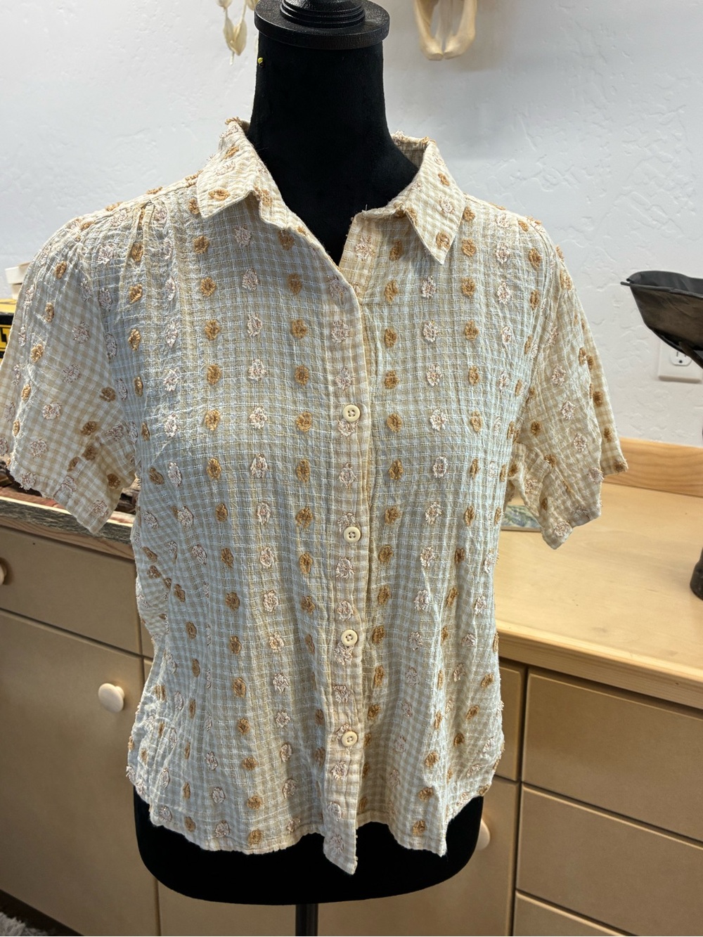 Ace and jig Embroidered Cream Button-Up Top